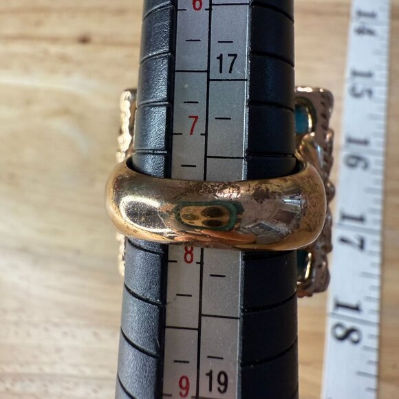 Large Turquoise Blue Square Stone Ring Size 8 With Ornate Gold-Toned Band Vintag - Picture 5 of 12